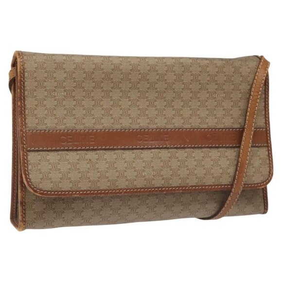 CELINE Macadam Canvas Shoulder Bag PVC Beige Brown gold Auth bs23079 - Picture 1 of 15
